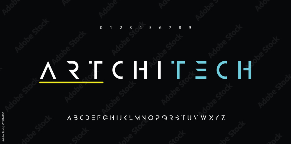 Bold futuristic font alphabet letters. Modern typography. Minimal architecture typographic design. Future letter set for architect logo, space style headline, monogram type. Isolated vector typeset.