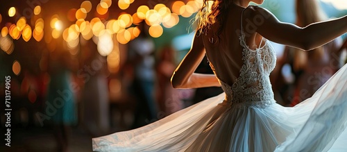 First dance bride in a restaurant. Copy space image. Place for adding text