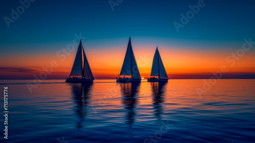 Sailboats on Horizon at Sunset