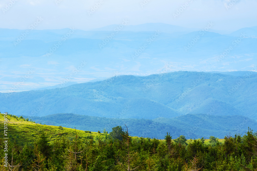 nature scenery with rolling hills and meadows. beauty of carpathian landscape. ukrainian mountains in summer