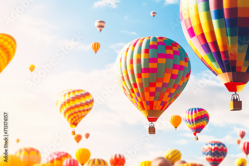 Colorful hot air balloons flying
