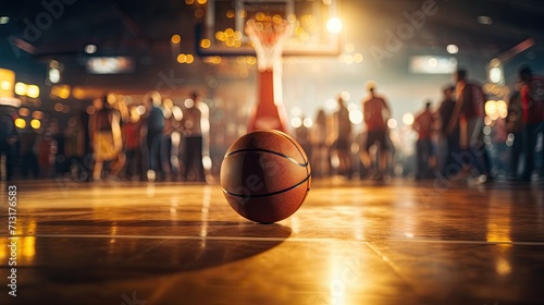 Close-Up of Basketball on Shiny Hardwood Court © _veiksme_
