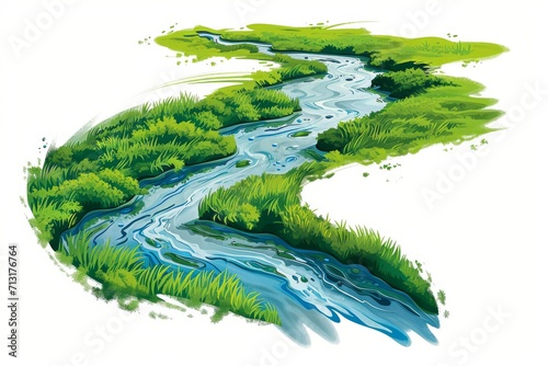 river is depicted in shades of blue with white lines indicating the movement and flow of the water