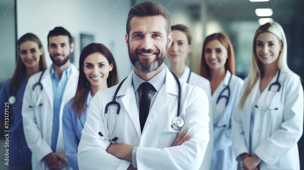 Medical doctor Team Standing In Hospital Corridor Medical doctor Team Standing In Hospital Corridor