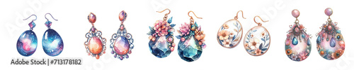 Watercolor cute earrings on white background
