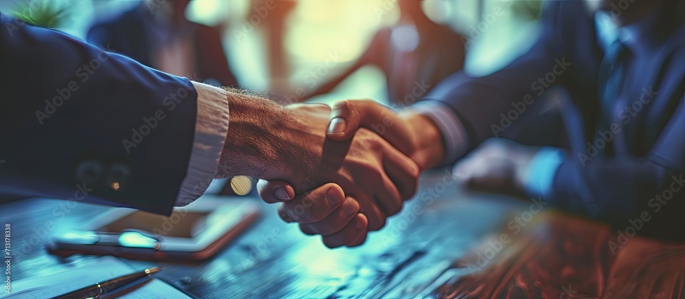 Deal handshake of business people in business meeting for trust cooperation and collaboration Welcome of B2b company leader in partnership strategy or teamwork with corporate business in boardr Deal handshake of business people in business meeting for trust cooperation and collaboration Welcome of B2b company leader in partnership strategy or teamwork with corporate business in boardr