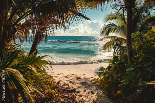Beautiful realistic summer tropical beach. Generative AI