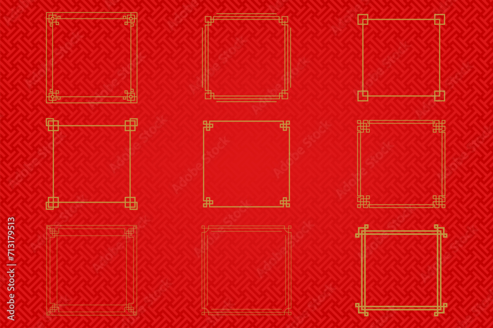 Chinese frame or border set on red background. traditional asian ornaments, golden oriental Chinese frame or border set on red background. traditional asian ornaments, golden oriental