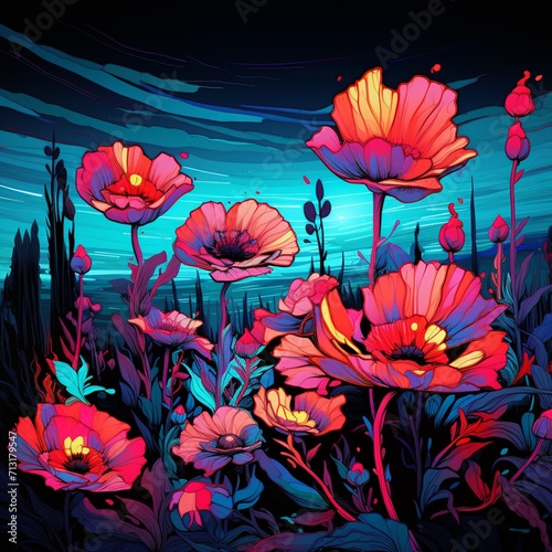 Generative AI Fieldrush Flower neon Color illustration photo © Pallab