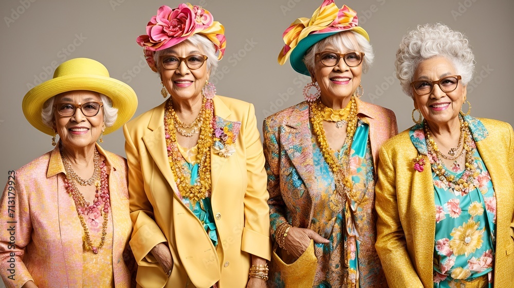 Older people posing and wearing fashionable clothes 