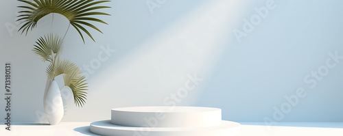 Summer round podium white background of abstract product scene cosmetic display or empty modern beauty stage platform