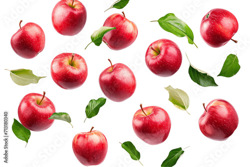 Isolated collection of fresh and ripe red apples, oranges,  showcasing a variety of healthy fruits in a white background