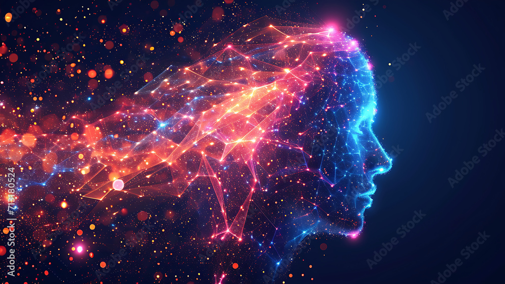 Artificial intelligence in humanoid head. - obrazy, fototapety, plakaty 