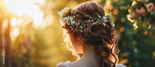 Stylist makes hair the bride. Copy space image. Place for adding text photo