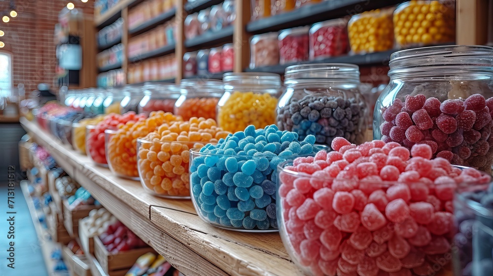 multi-colored sweets on the store counter. Generative AI