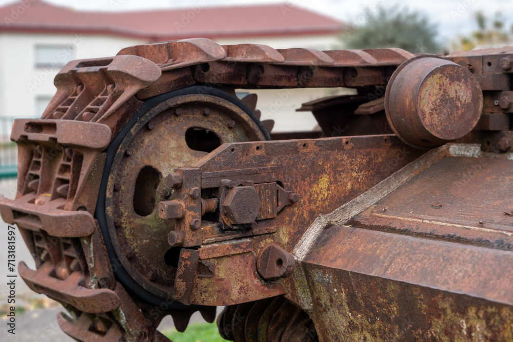 close up of rusty track of wwii tank churchill close up of rusty track of wwii tank churchill