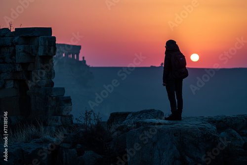 Contemplative Silhouette Against a Vivid Sunset Sky