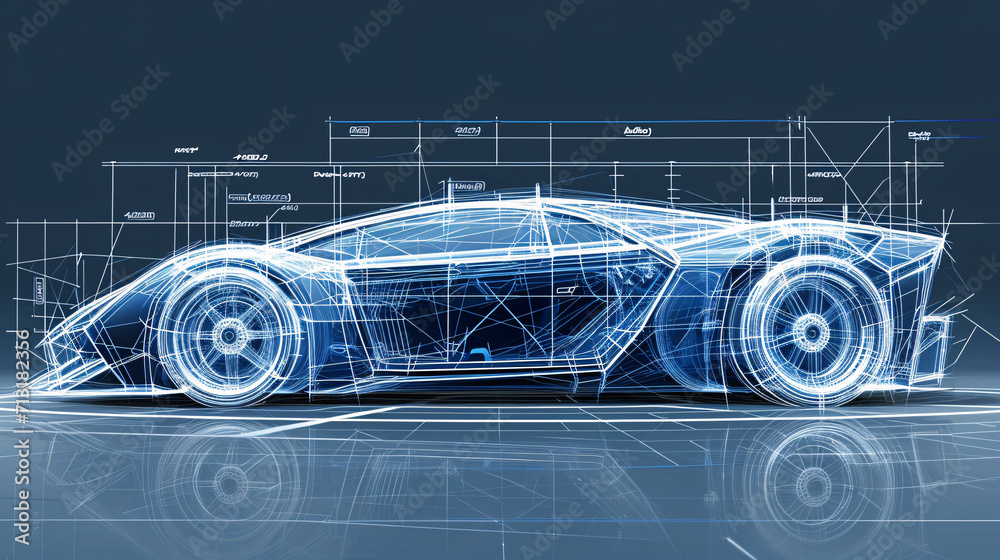 Naklejka premium Blueprint design of an abstract car, embodiment of a thought