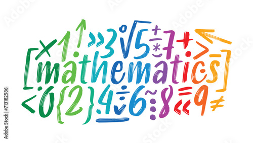 colorful math word and math symbols. handwritten math symbols