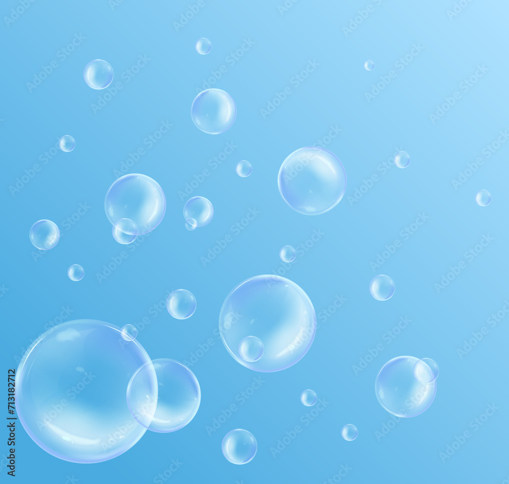Realistic floating water bubbles composition