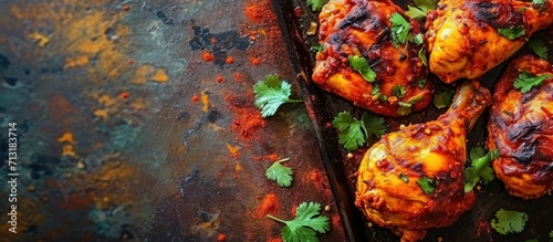 Tandoori Chicken is an Indian non vegetarian spicy food. Copy space image. Place for adding text