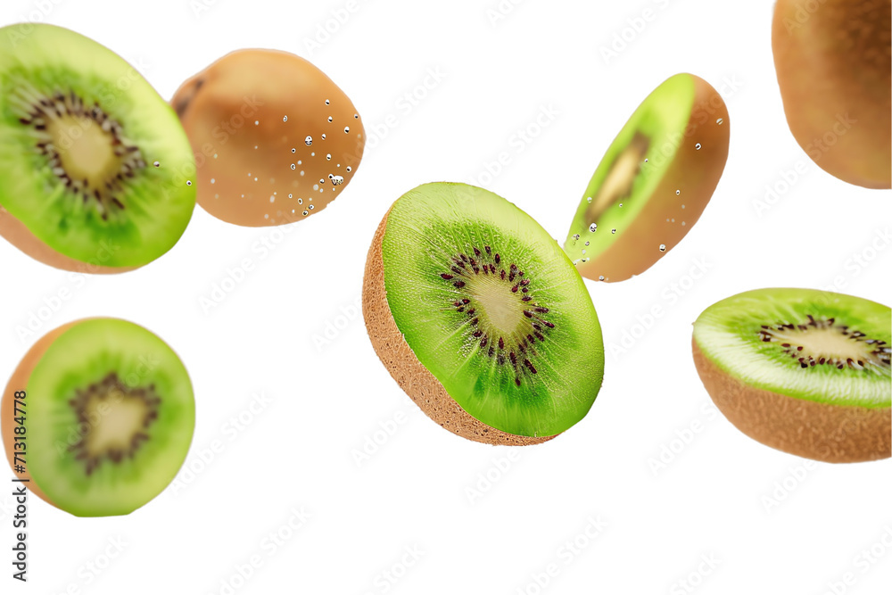 Fototapeta premium kiwi fruits fly isolated on trasnparant background