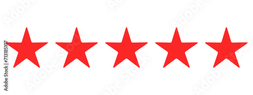 Five red flat stars for product ratings in apps and websites