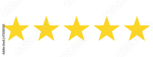 Five golden flat stars for product ratings in apps and websites