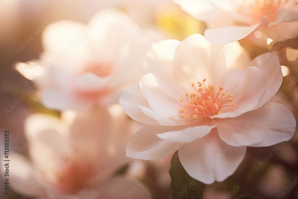 two rose camellia flowers, close up, macro. Camellia japonica. White yellow camellia in full blooms two rose camellia flowers, close up, macro. Camellia japonica. White yellow camellia in full blooms