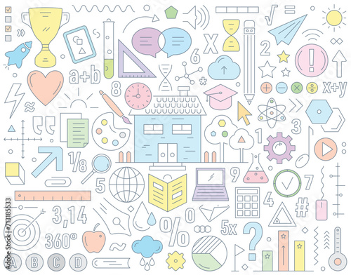 colorful education symbols. education symbols set. outline education symbol