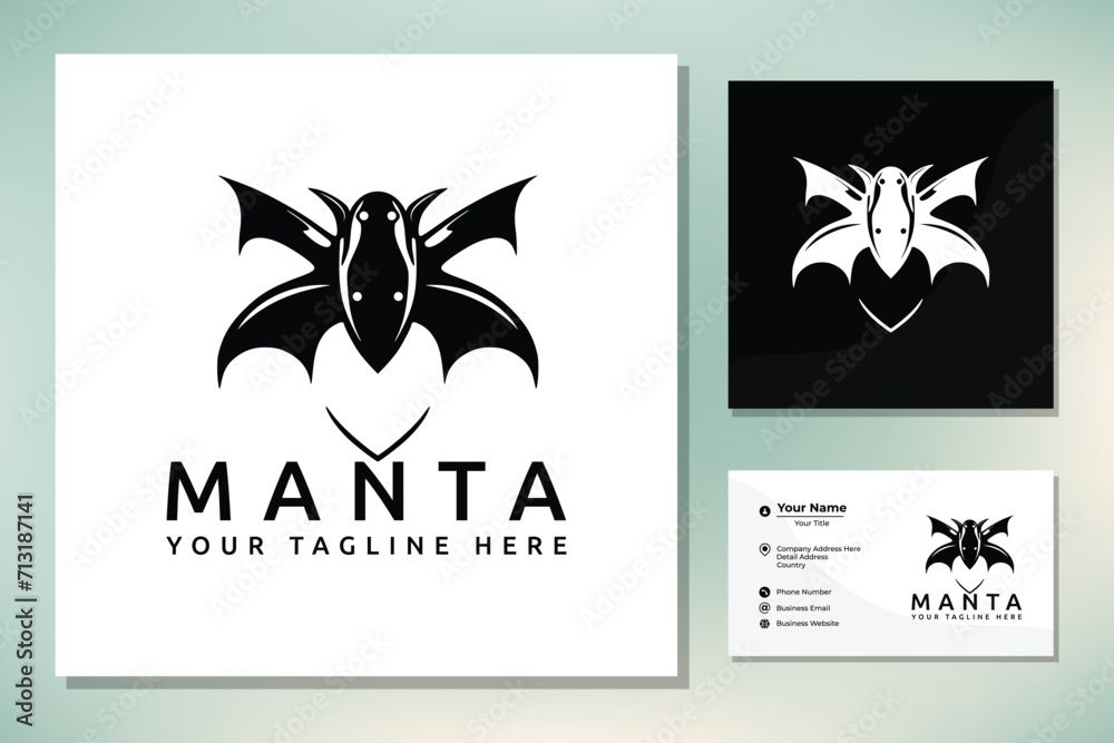 Silhouette of Tropical Black Manta Ray Fish Sea Life logo design