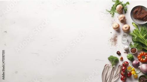 A white table topped with lots of different types of food