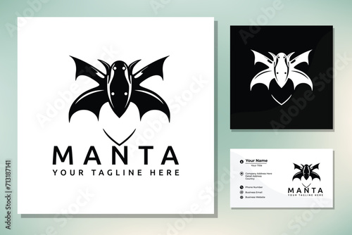 Silhouette of Tropical Black Manta Ray Fish Sea Life logo design (ID: 713187141)
