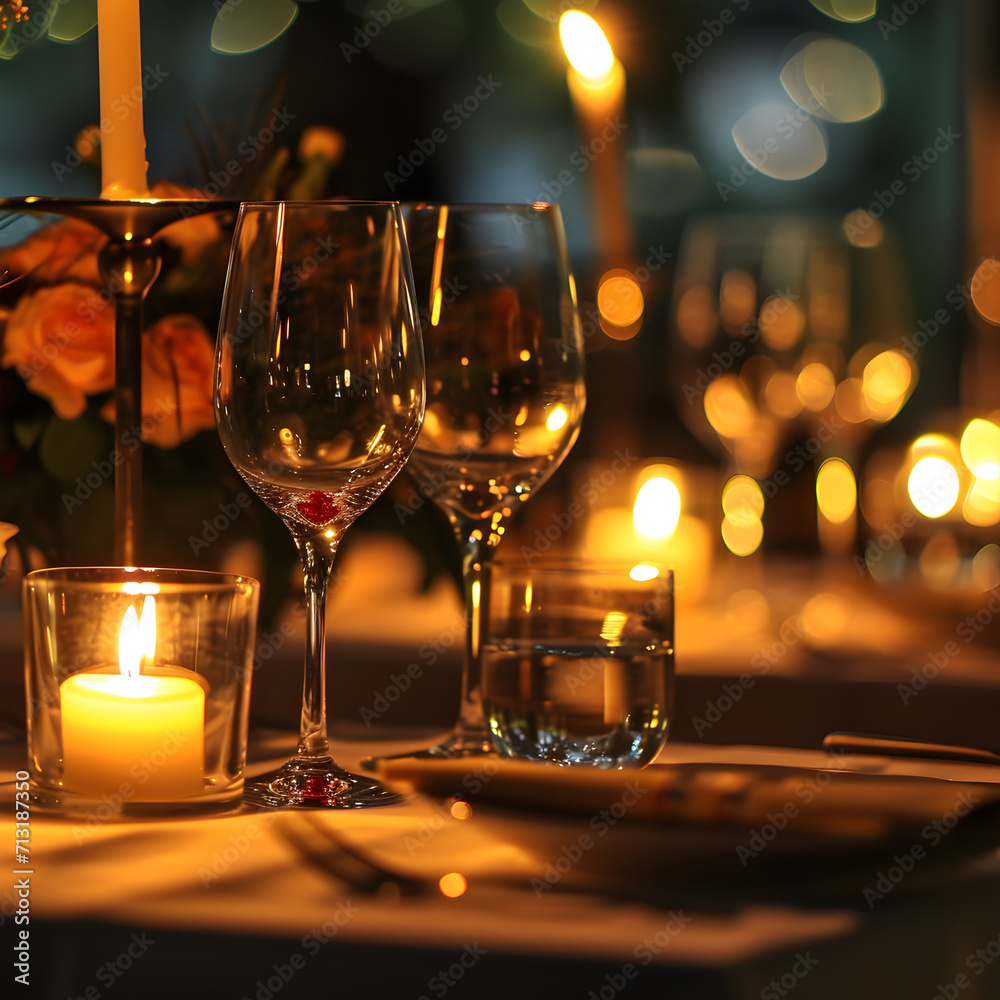 A candlelight dinner at a luxurious restaurant. A candlelight dinner at a luxurious restaurant.