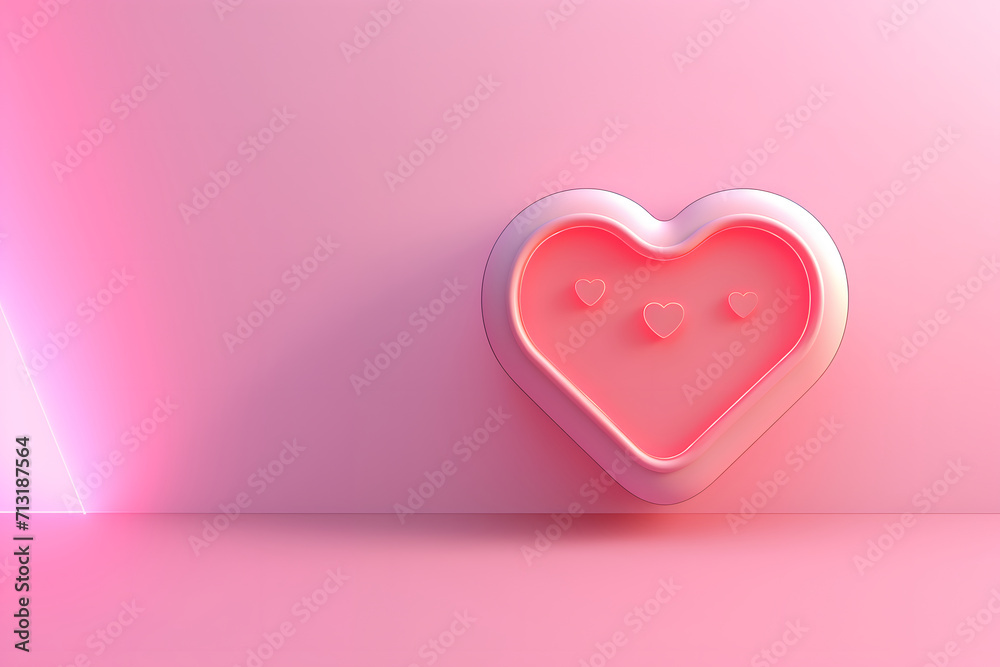 Pink and red neon 3D heart. For congratulations on Valentine's Day.