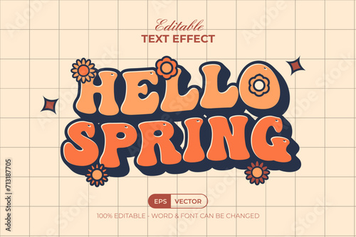 Hello Spring Text Effect Retro Vintage Style. Editable Text Effect.