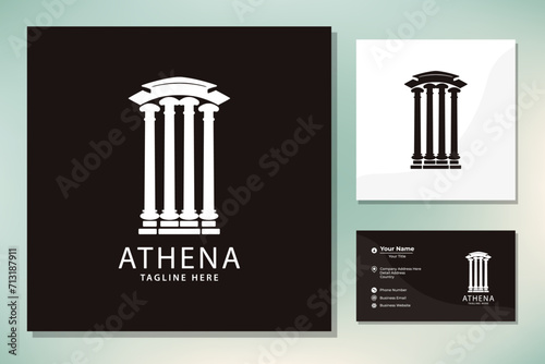 Athena Typography with Pillar Column Greek Rome Historical Building logo design