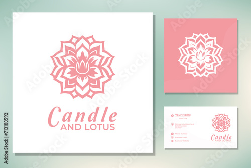 Candle with Lotus Flower for Traditional Spiritual Spa logo design (ID: 713188592)