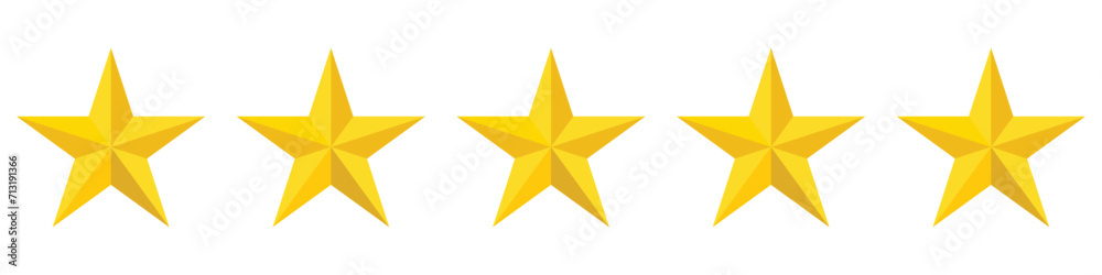 Five gold Stars.Five stars rating icon. Five stars customer product ...