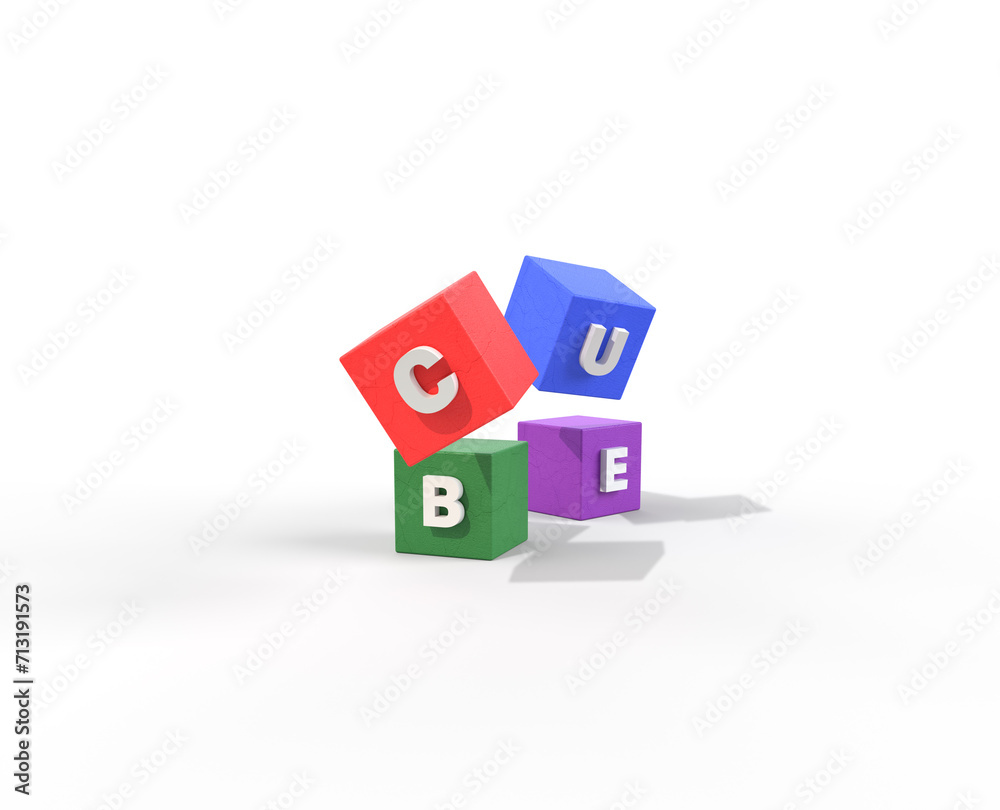 colored cubes on a white background. 3d render blue, green, red, purple cubes. 3d illustration cubes.