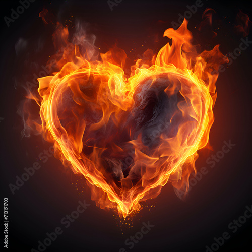 Burning heart on a black background. 3d rendering