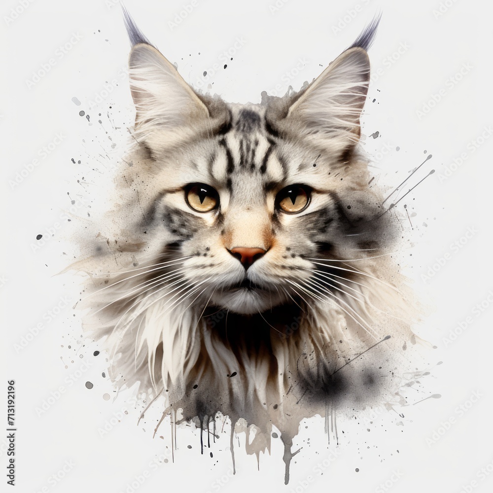 cat face in grunge style on whte backgroune