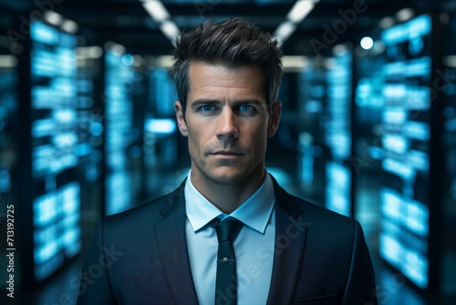 Portrait of an IT specialist manager on a digital background