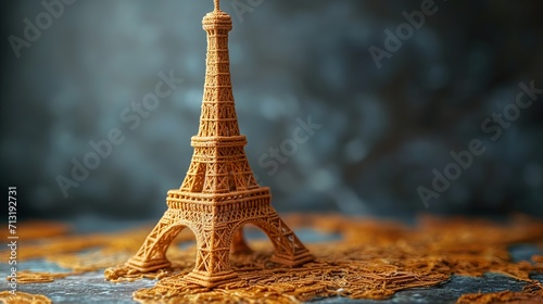 Parisian Eiffel Tower made of rope close shot. Generative AI