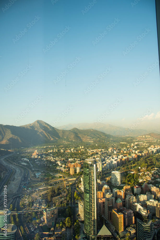 Panoramic view of capital city Santiago in clear summer day