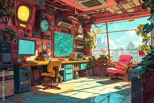 Infuse your creative space with the charm of animated circuits using a comic cartoon background, where playful characters and electronic elements, Generative AI