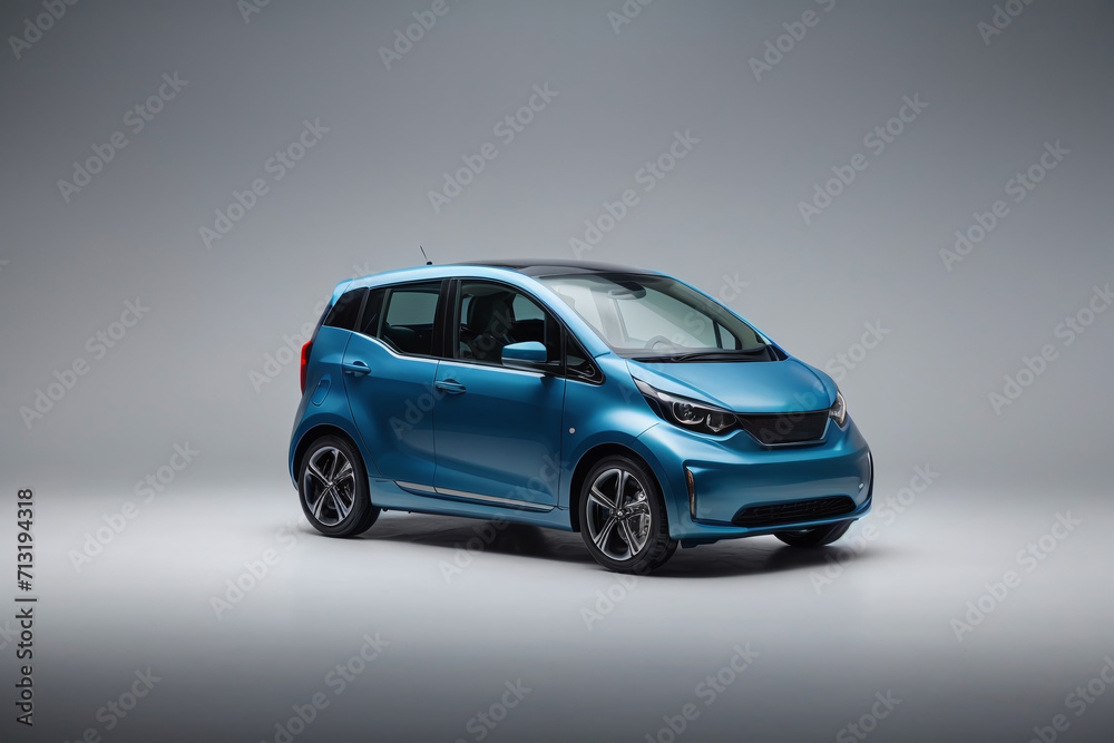 blue electric car concept grey background