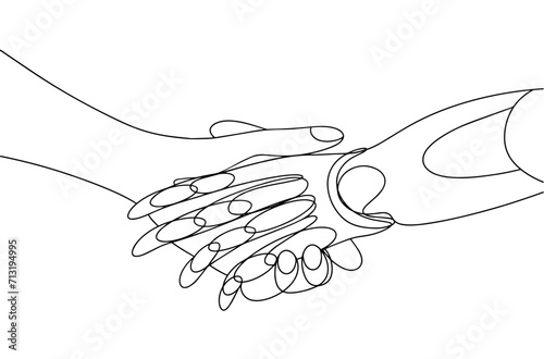 Hands. Prosthesis. Handshake. One line.