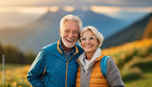 The portrait of a happy elder couple travelling around the world. photo