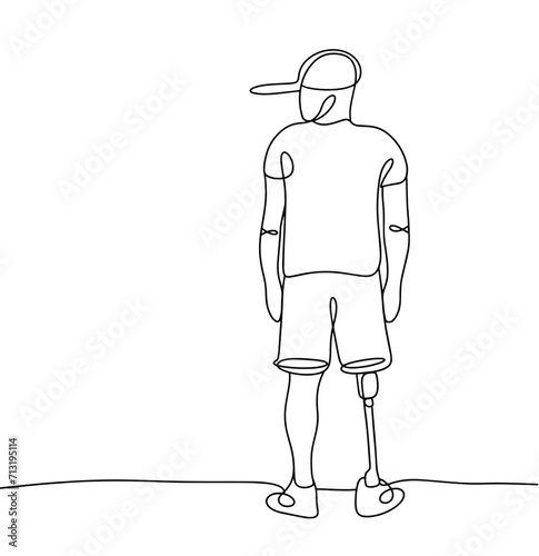 Man. Disabled person. Prosthesis. One line.